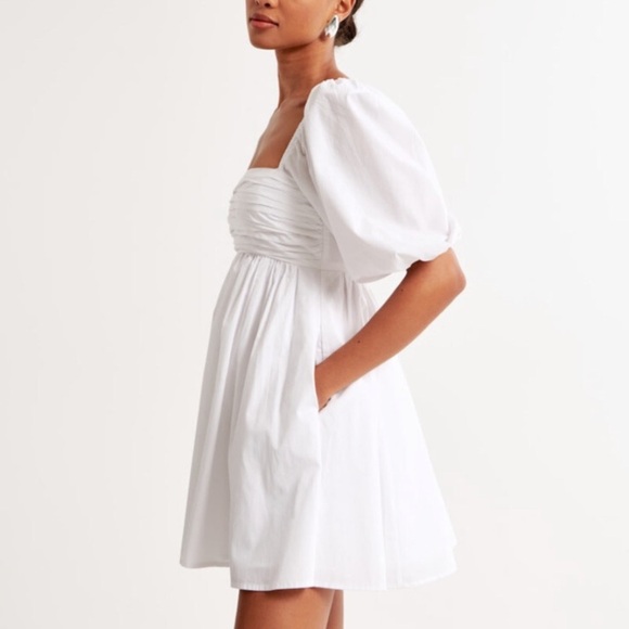 ABERCROMBIE AND FITCH WOMENS WHITE PUFF SLEEVE MINI DRESS MEDIUM PETITE NEW TAGS - Picture 8 of 8